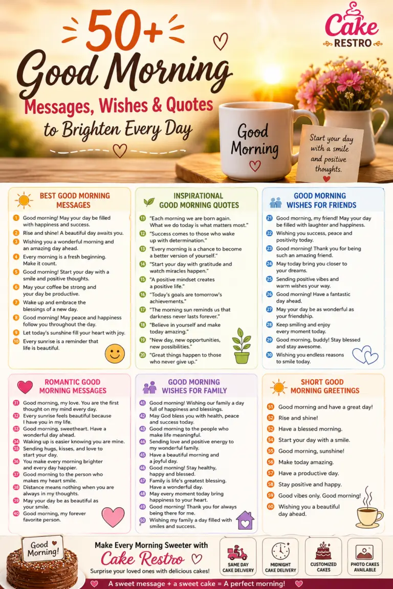 Discover 50+ beautiful good morning messages, wishes, quotes, and greetings to share with friends, family, and loved ones. Perfect for WhatsApp, Facebook, Instagram, and daily inspiration.